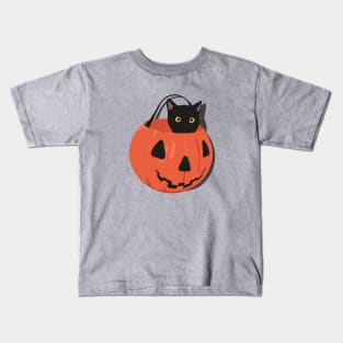 Black cat in pumpkin Kids T-Shirt